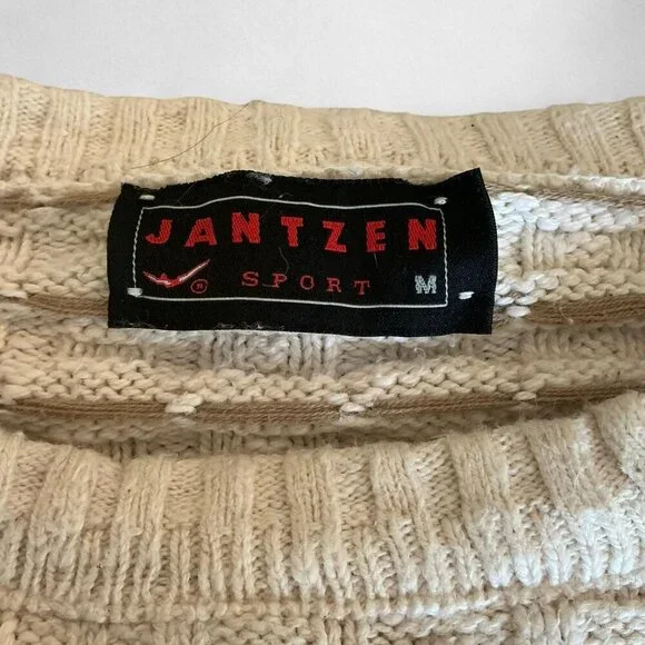 Jantzen Sport Men’s Cream and Tan Textured Grandpa Sweater size Medium - Picture 3 of 3